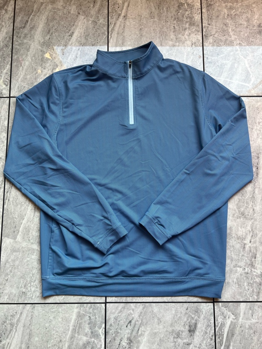 Peter Millar Crown Sport Mens Blue Performance Herringbone 1/4 Zip Golf Logo L